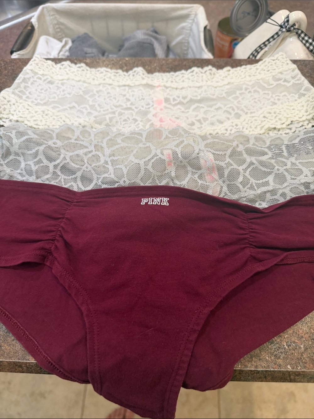 Victoria's Secret PINK Burgundy ladies Bottoms large lace cotton
